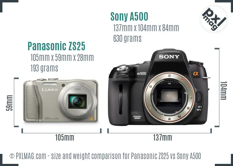 Panasonic ZS25 vs Sony A500 size comparison Panasonic ZS25 vs Sony A500 size comparison