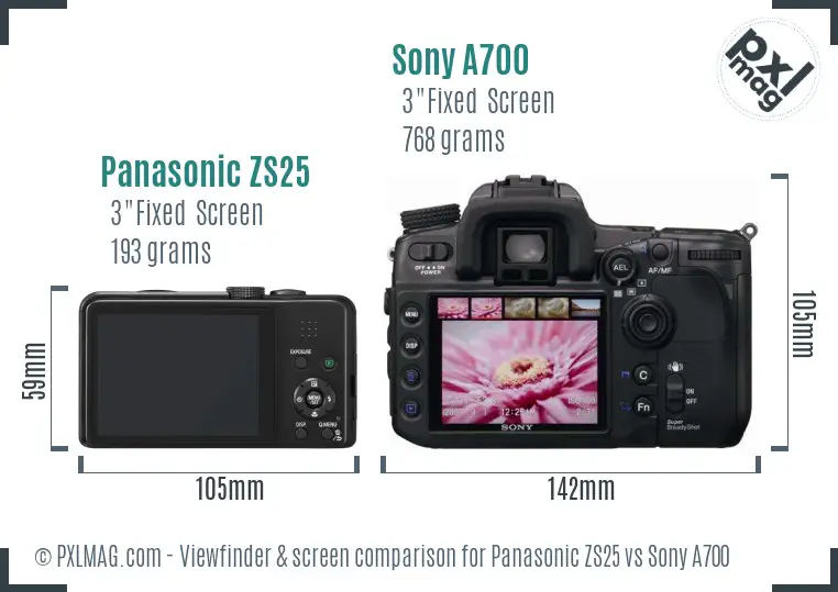 Panasonic ZS25 vs Sony A700 Screen and Viewfinder comparison