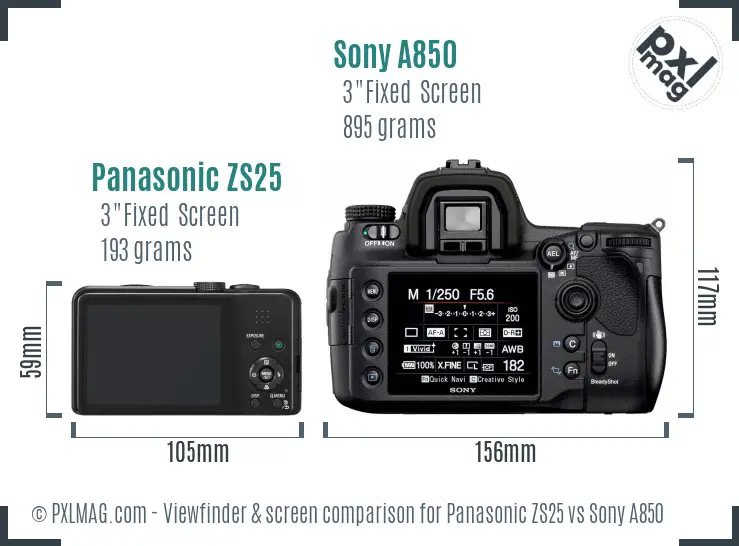 Panasonic ZS25 vs Sony A850 Screen and Viewfinder comparison Panasonic ZS25 vs Sony A850 Screen and Viewfinder comparison