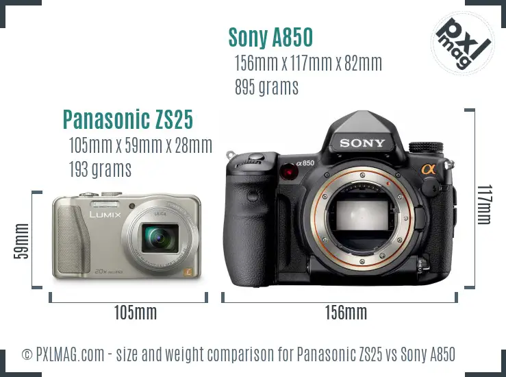 Panasonic ZS25 vs Sony A850 size comparison Panasonic ZS25 vs Sony A850 size comparison