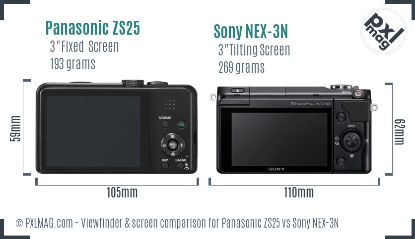 Panasonic ZS25 vs Sony NEX-3N Screen and Viewfinder comparison