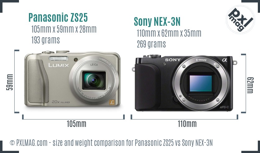 Panasonic ZS25 vs Sony NEX-3N size comparison Panasonic ZS25 vs Sony NEX-3N size comparison