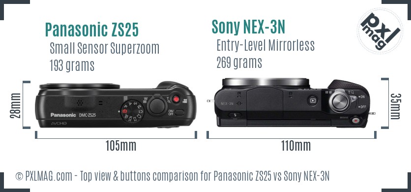 Panasonic ZS25 vs Sony NEX-3N top view buttons comparison