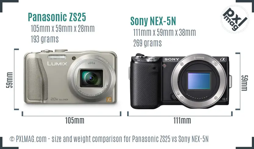 Panasonic ZS25 vs Sony NEX-5N size comparison Panasonic ZS25 vs Sony NEX-5N size comparison