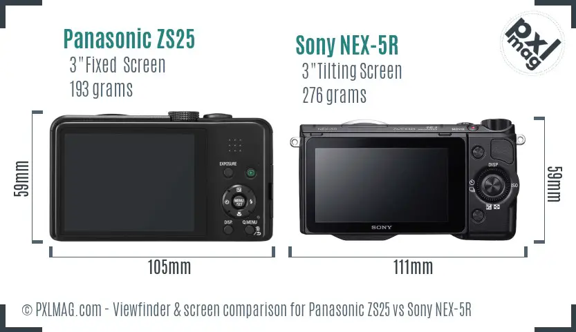 Panasonic ZS25 vs Sony NEX-5R Screen and Viewfinder comparison