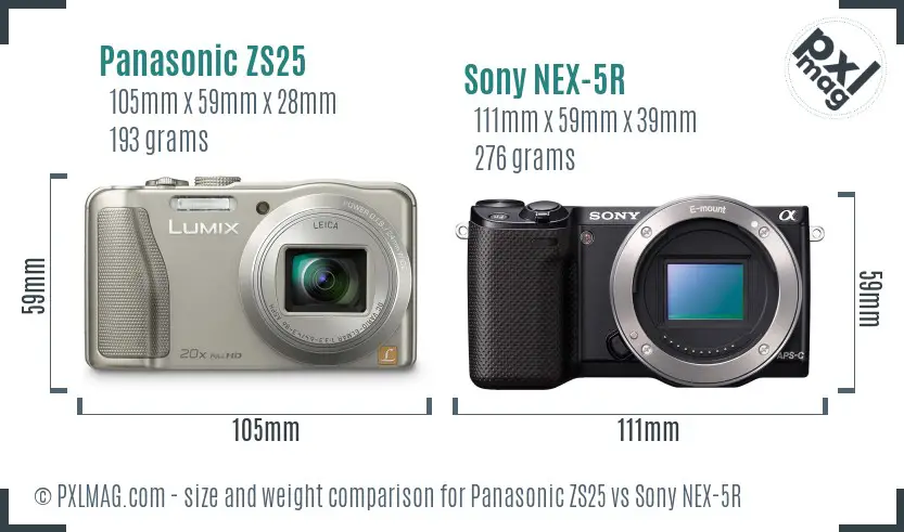 Panasonic ZS25 vs Sony NEX-5R size comparison