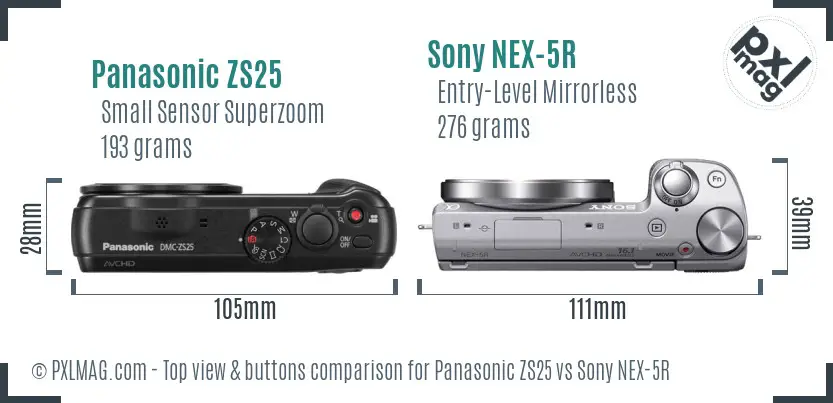 Panasonic ZS25 vs Sony NEX-5R top view buttons comparison