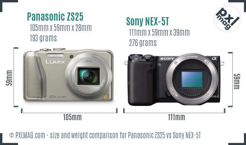 Panasonic ZS25 vs Sony NEX-5T size comparison