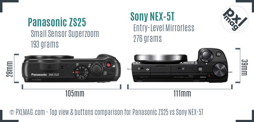 Panasonic ZS25 vs Sony NEX-5T top view buttons comparison