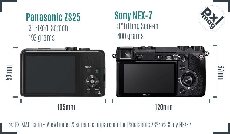 Panasonic ZS25 vs Sony NEX-7 Screen and Viewfinder comparison