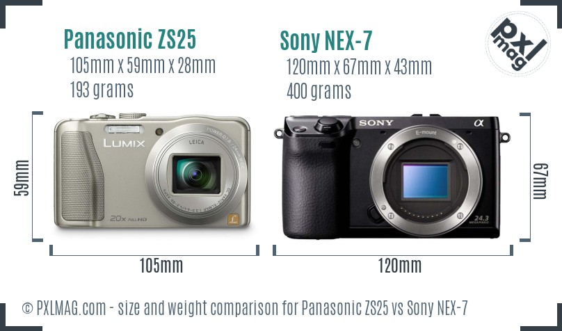 Panasonic ZS25 vs Sony NEX-7 size comparison Panasonic ZS25 vs Sony NEX-7 size comparison