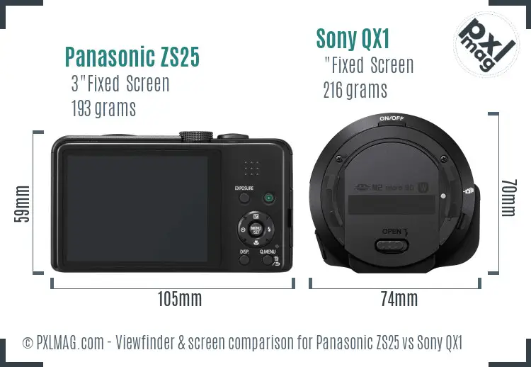 Panasonic ZS25 vs Sony QX1 Screen and Viewfinder comparison