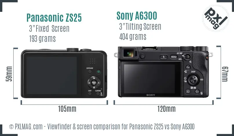 Panasonic ZS25 vs Sony A6300 Screen and Viewfinder comparison