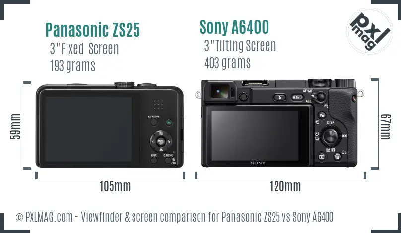 Panasonic ZS25 vs Sony A6400 Screen and Viewfinder comparison