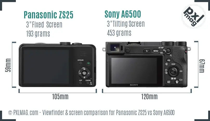 Panasonic ZS25 vs Sony A6500 Screen and Viewfinder comparison