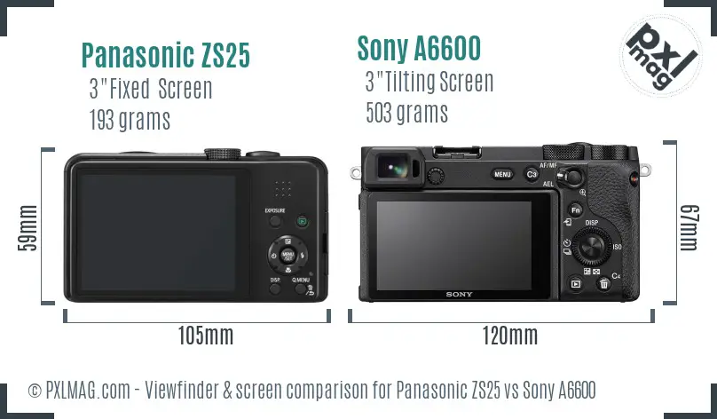 Panasonic ZS25 vs Sony A6600 Screen and Viewfinder comparison