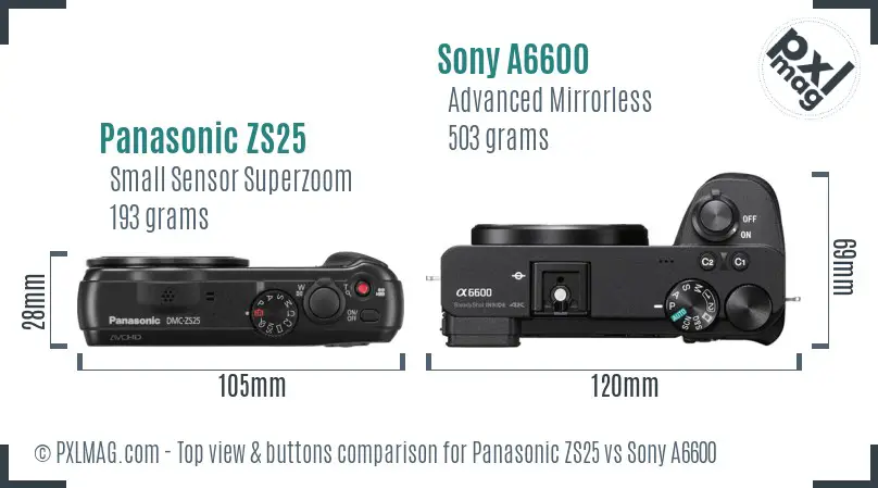 Panasonic ZS25 vs Sony A6600 top view buttons comparison