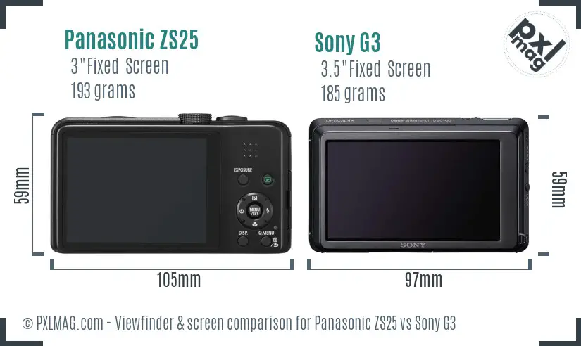 Panasonic ZS25 vs Sony G3 Screen and Viewfinder comparison
