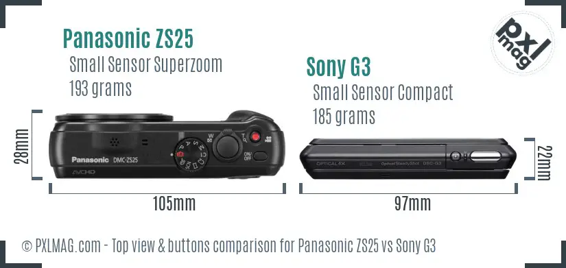 Panasonic ZS25 vs Sony G3 top view buttons comparison