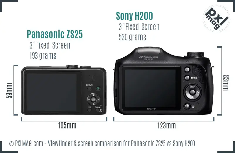 Panasonic ZS25 vs Sony H200 Screen and Viewfinder comparison