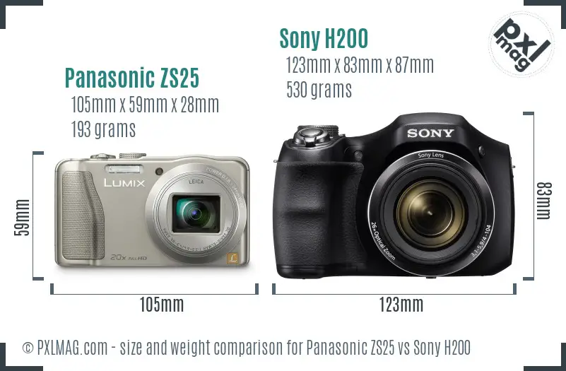 Panasonic ZS25 vs Sony H200 size comparison