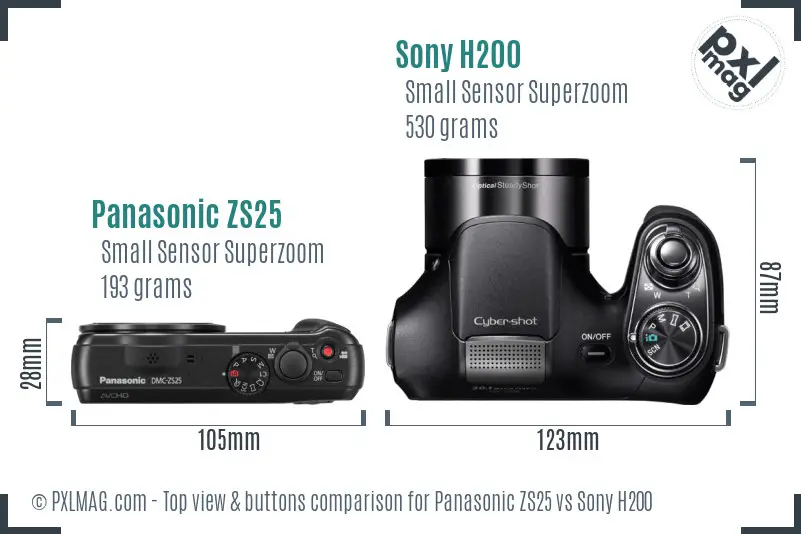 Panasonic ZS25 vs Sony H200 top view buttons comparison