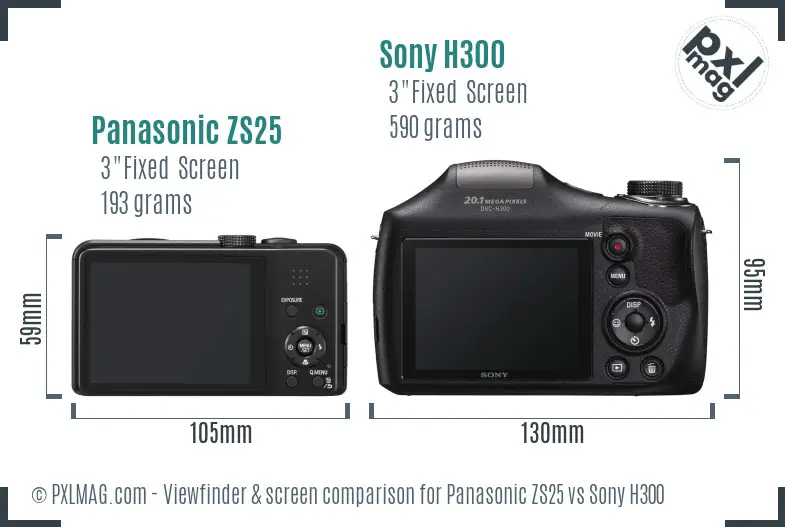 Panasonic ZS25 vs Sony H300 Screen and Viewfinder comparison