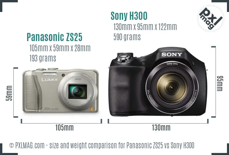 Panasonic ZS25 vs Sony H300 size comparison