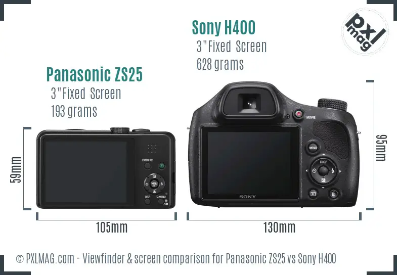 Panasonic ZS25 vs Sony H400 Screen and Viewfinder comparison