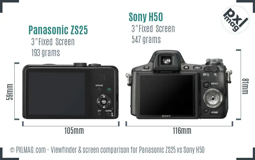 Panasonic ZS25 vs Sony H50 Screen and Viewfinder comparison