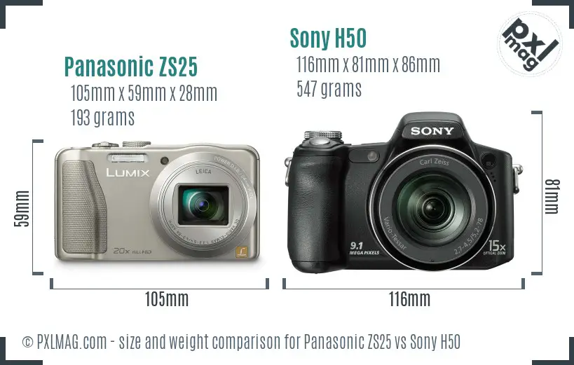 Panasonic ZS25 vs Sony H50 size comparison