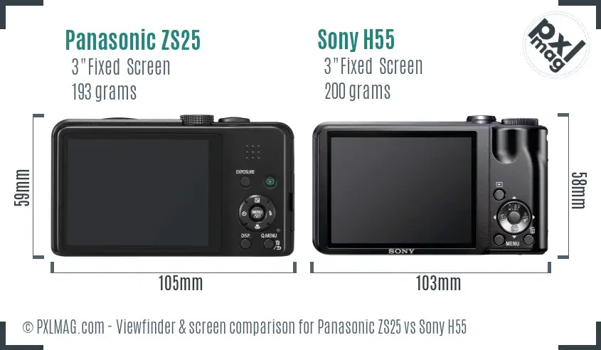 Panasonic ZS25 vs Sony H55 Screen and Viewfinder comparison