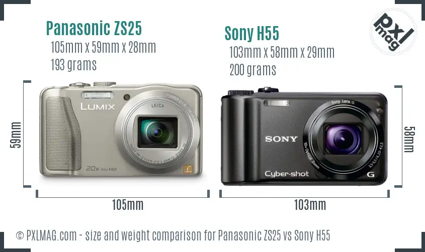 Panasonic ZS25 vs Sony H55 size comparison