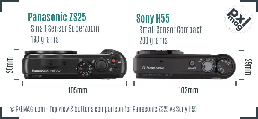 Panasonic ZS25 vs Sony H55 top view buttons comparison