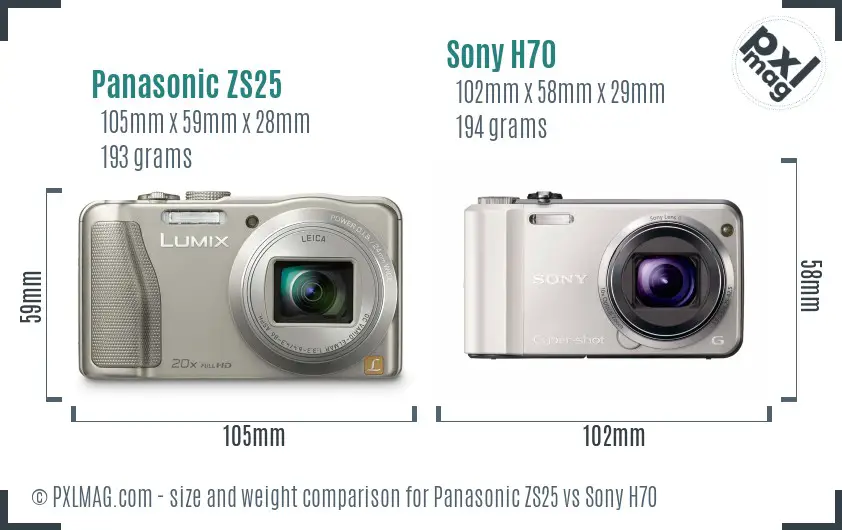 Panasonic ZS25 vs Sony H70 size comparison