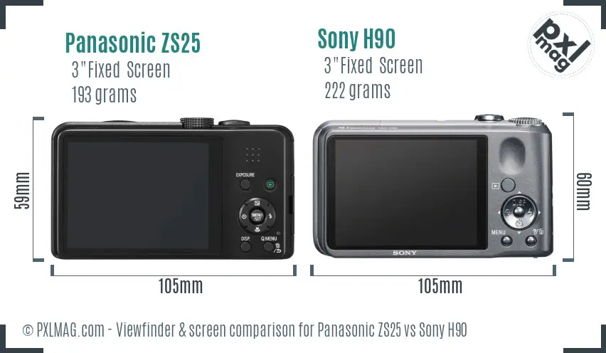 Panasonic ZS25 vs Sony H90 Screen and Viewfinder comparison