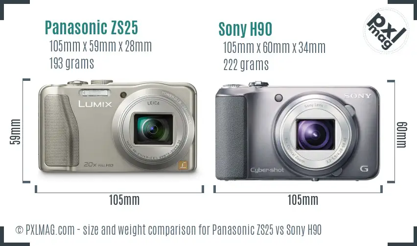 Panasonic ZS25 vs Sony H90 size comparison