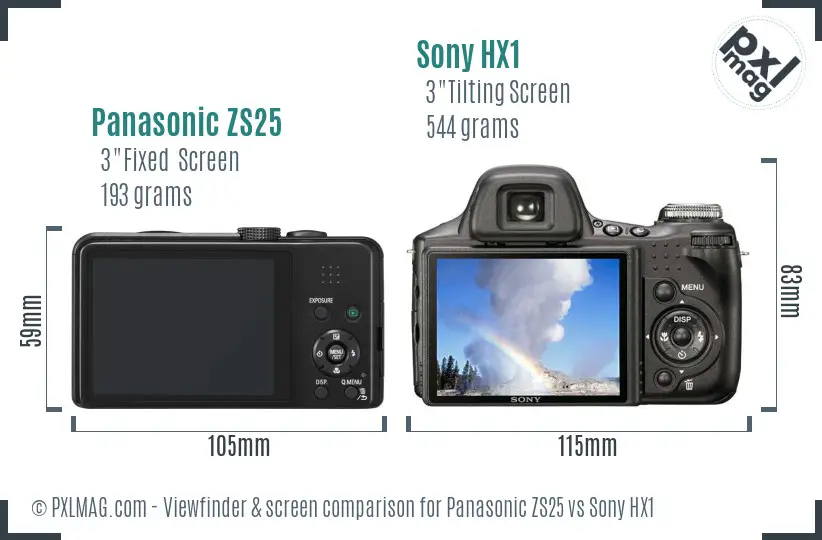 Panasonic ZS25 vs Sony HX1 Screen and Viewfinder comparison