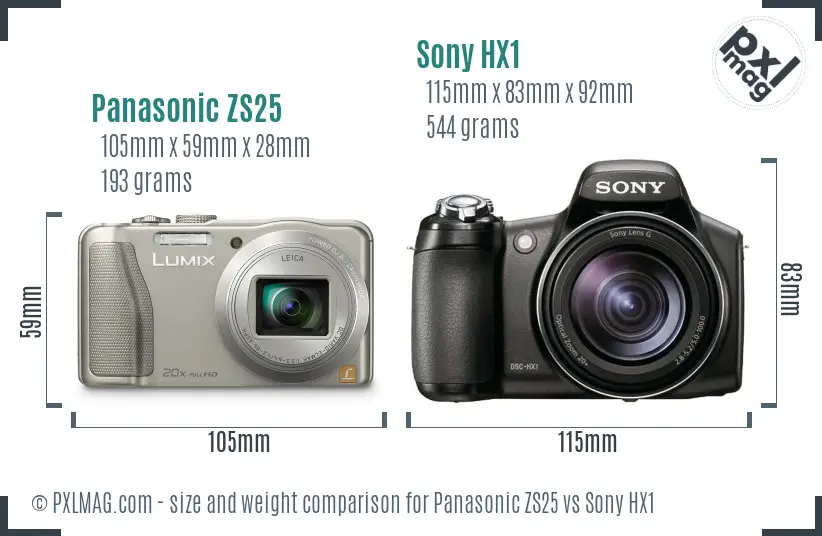 Panasonic ZS25 vs Sony HX1 size comparison