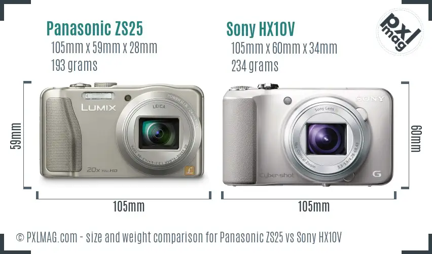 Panasonic ZS25 vs Sony HX10V size comparison