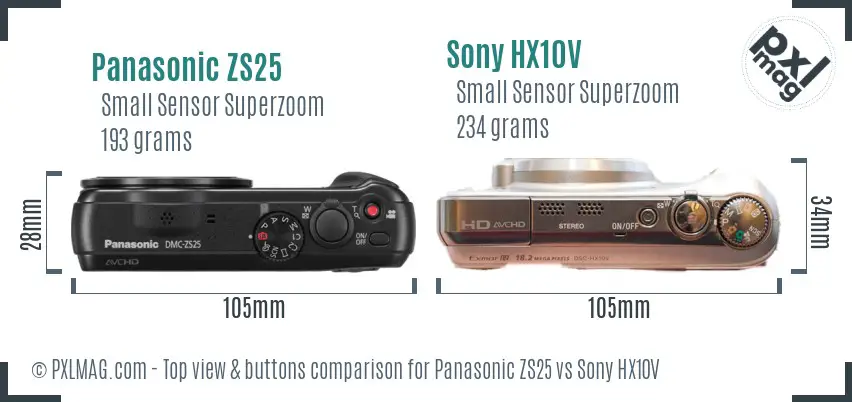 Panasonic ZS25 vs Sony HX10V top view buttons comparison