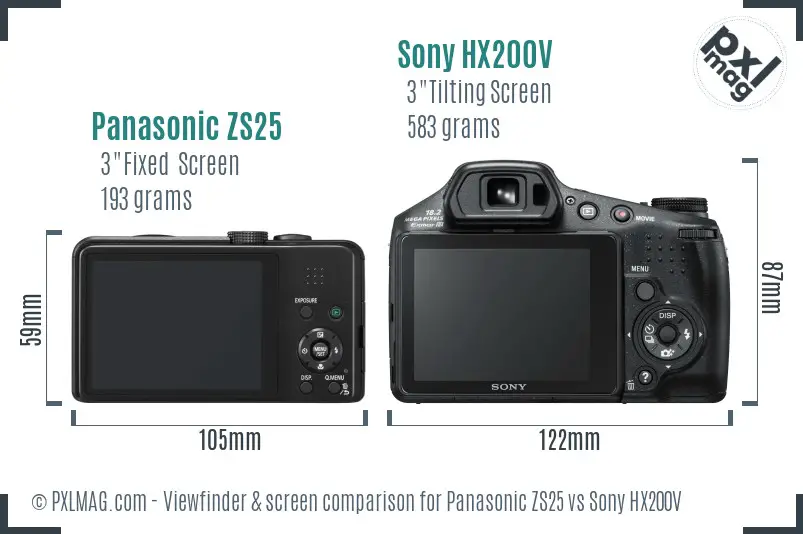 Panasonic ZS25 vs Sony HX200V Screen and Viewfinder comparison