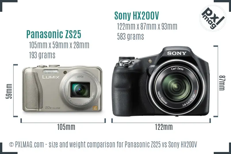 Panasonic ZS25 vs Sony HX200V size comparison