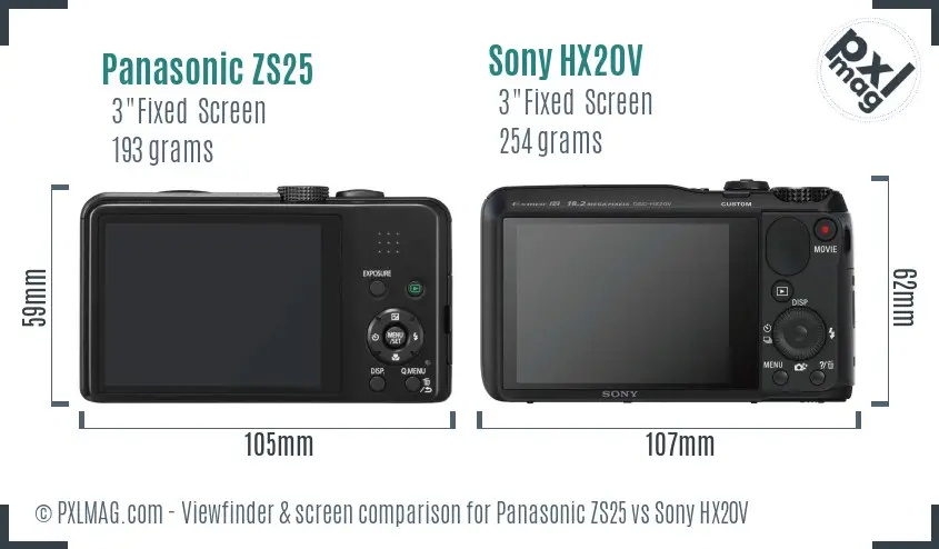 Panasonic ZS25 vs Sony HX20V Screen and Viewfinder comparison