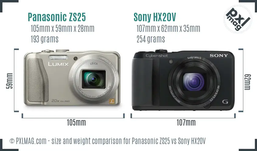 Panasonic ZS25 vs Sony HX20V size comparison