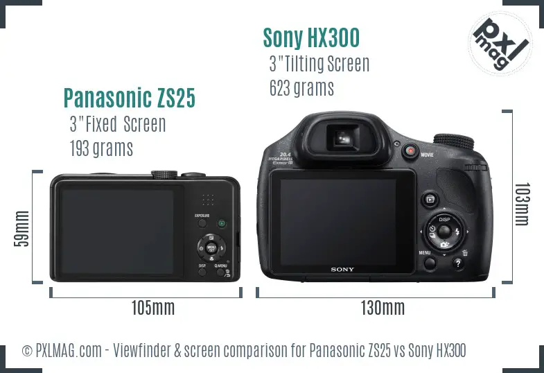 Panasonic ZS25 vs Sony HX300 Screen and Viewfinder comparison