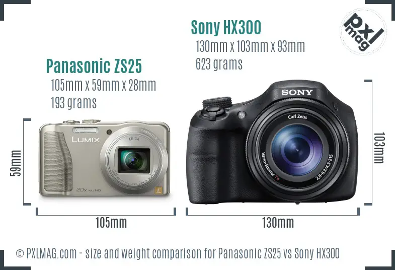 Panasonic ZS25 vs Sony HX300 size comparison