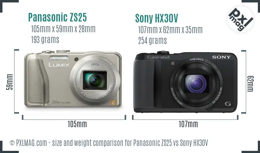Panasonic ZS25 vs Sony HX30V size comparison