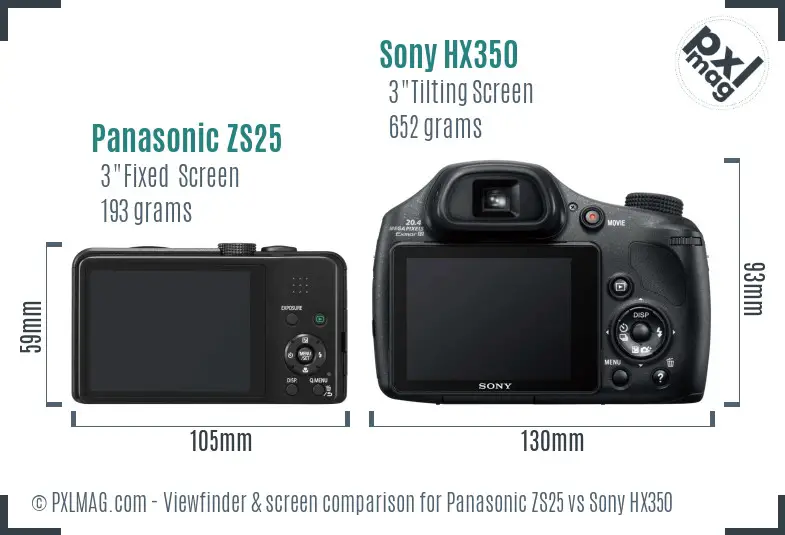 Panasonic ZS25 vs Sony HX350 Screen and Viewfinder comparison Panasonic ZS25 vs Sony HX350 Screen and Viewfinder comparison
