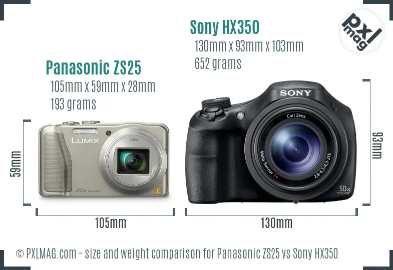 Panasonic ZS25 vs Sony HX350 size comparison Panasonic ZS25 vs Sony HX350 size comparison